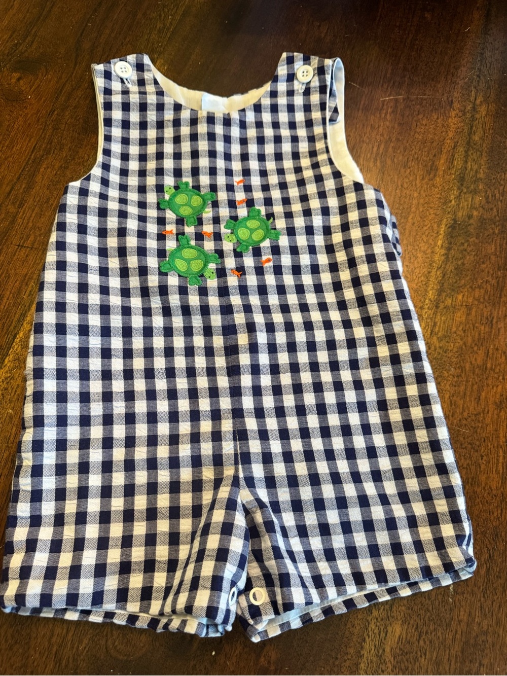 Kelly's Kids Navy & White Gingham Turtle Romper